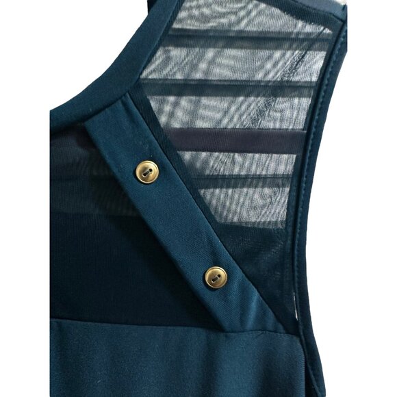 👗 2/$30 Adele & May XL Sleeveless Dark Teal Mesh Panel Top With Button Accents - Picture 2 of 6